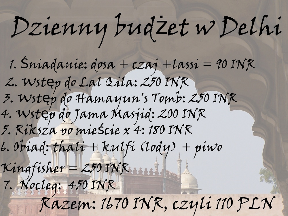 Delhi – dzienny budżet