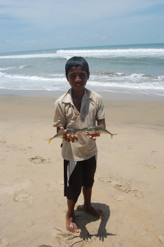 Chłopiec z Mamallapuram. Codziennie pomaga ojcu na targu rybnym: sprząta, czyści ryby i wykrzykuje ceny, chcąc zwabić klientów