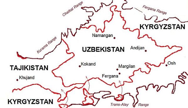 Mapa Kotliny Fergańskiej